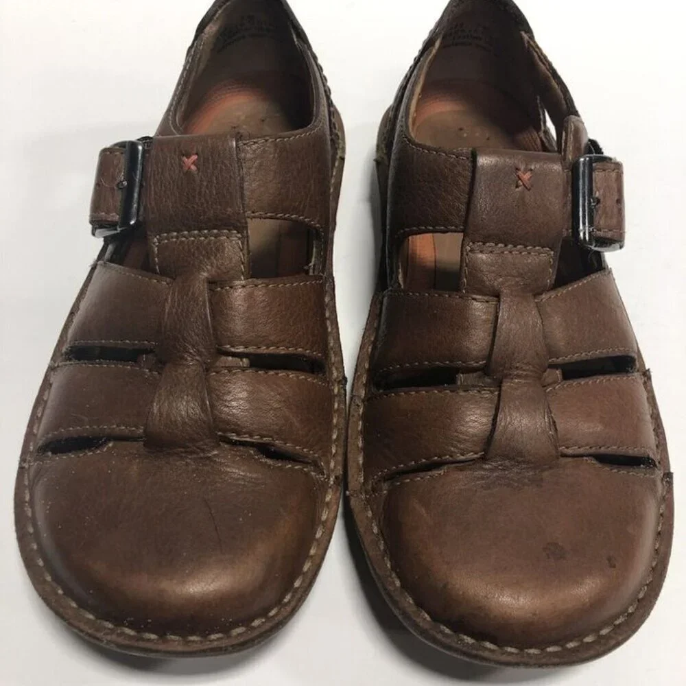Clarks Men’s Hapsford Cove, Brown Leather Sandals, Size 7M